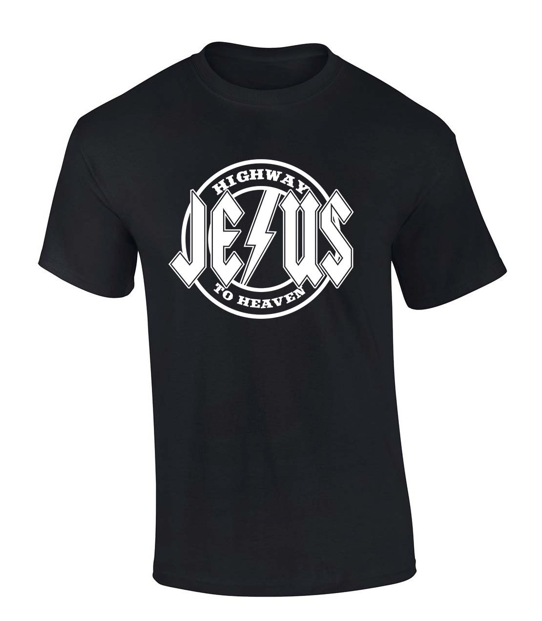 Mens Christian Tshirt Highway to Heaven Jesus Metal Logo Short